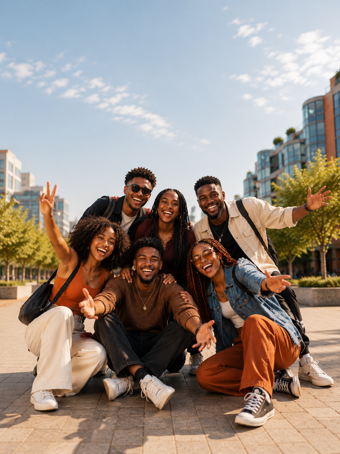 A group of people dressed in vibrant streetwear